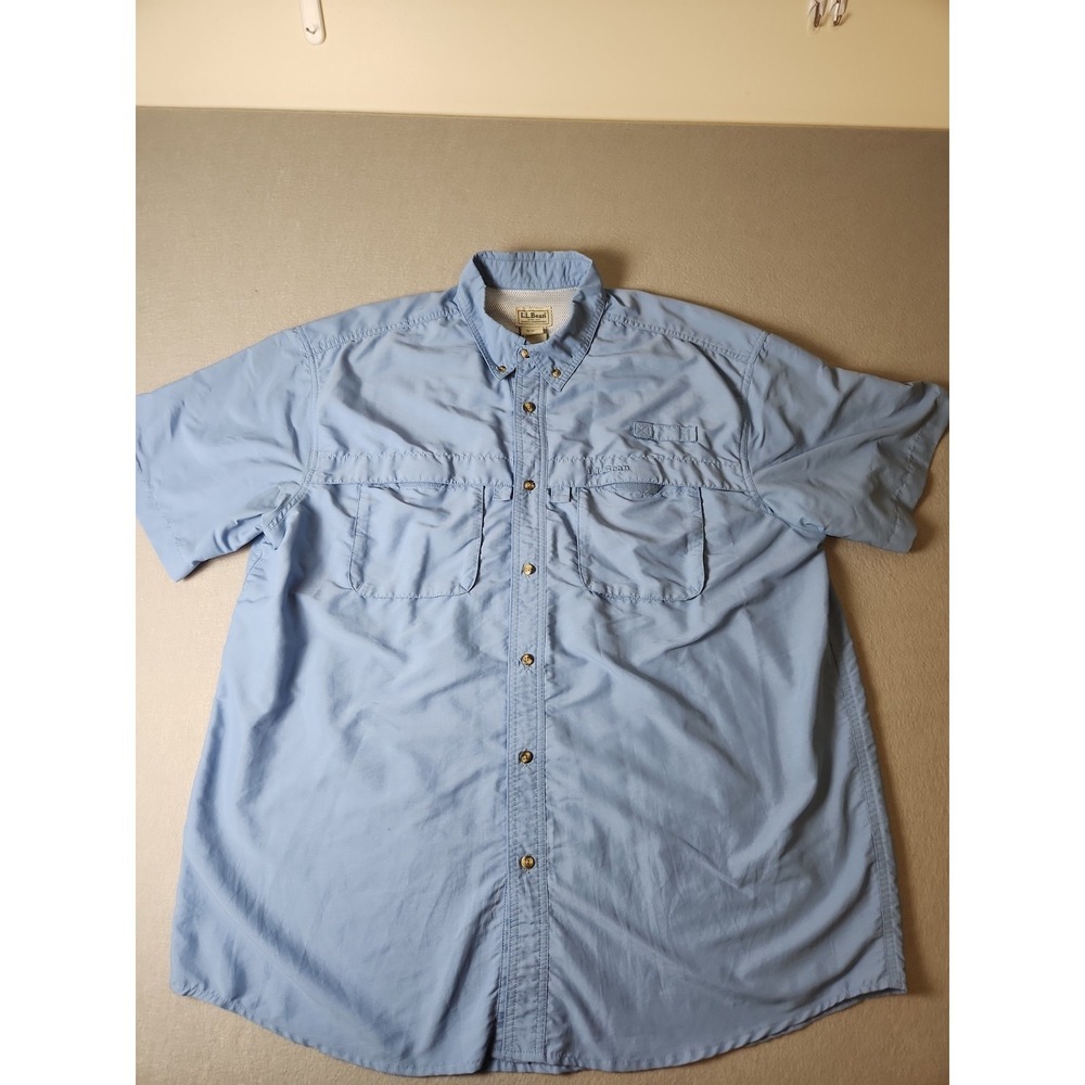 L.L. Bean Men's Shirt Size XL Reg Blue Short Sleeve Outdoor Fishing Polyester